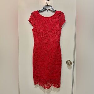 Lulu’s Rouge Suzette Red Guipure Lace Sheath Dress Hot Pink Size Medium